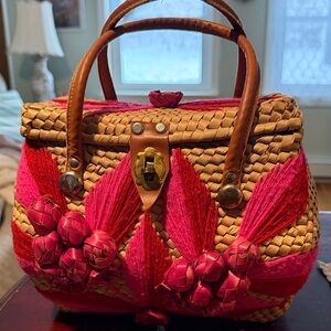 Handcrafted Pink and Tan Woven Bag